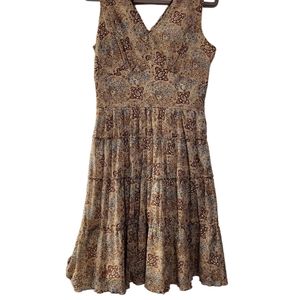 Yves Cossette Depeche, Dress, Sleeveless, Flowy, Brown Blue White, Women's 10